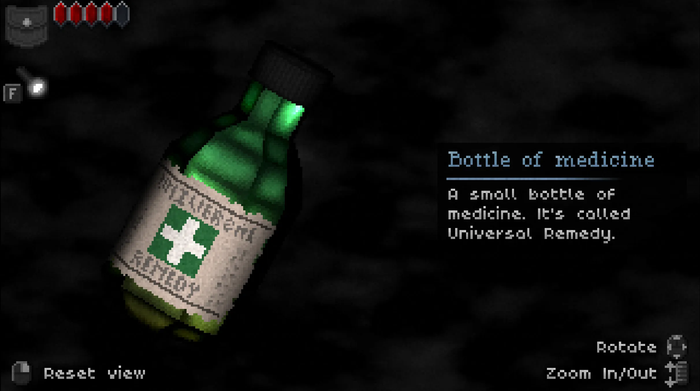 A bottle of medicine shown in the item viewer